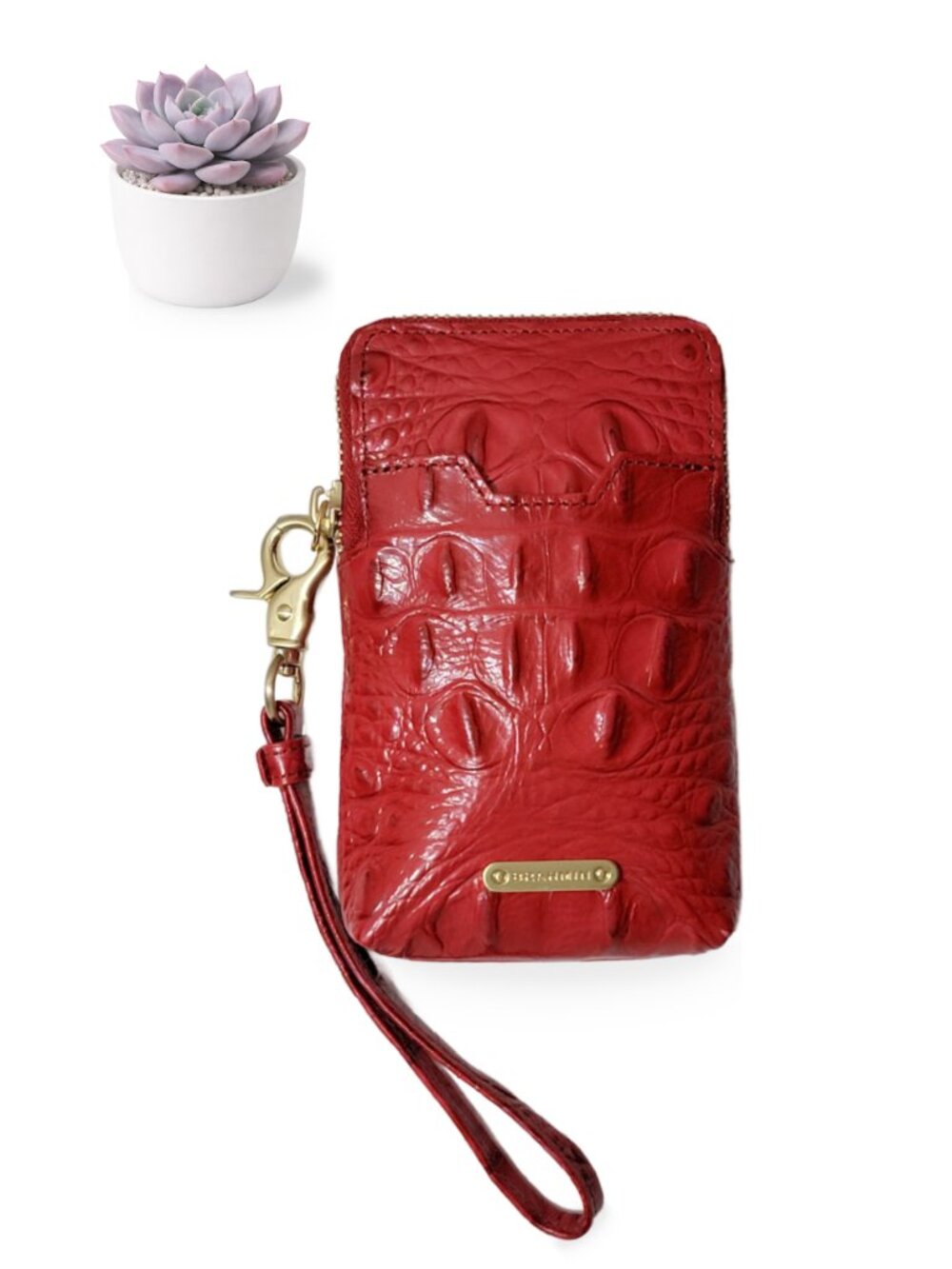 Brahmin Leather Wallet Universal Party Red Melbourne Croc Embossed Wristlet Bag